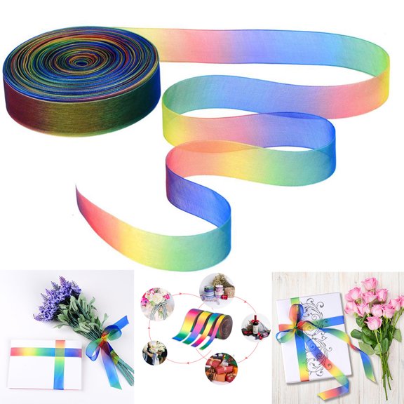 SagaSave 50 Yards/Roll Rainbow Ribbon Arts Crafts Embellish Ribbon Rolls Wrapping Decoration 25mm