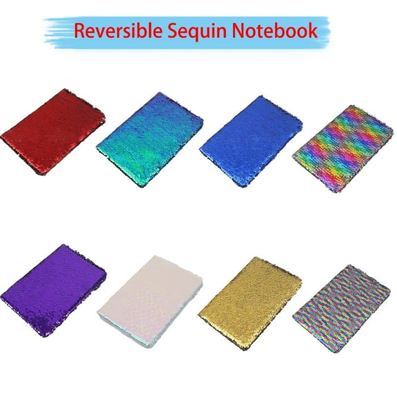 SagaSave A5 Reversible Sequin Notebook Diary Writing Lists Notes Fashionable Square Colourful Rainbow