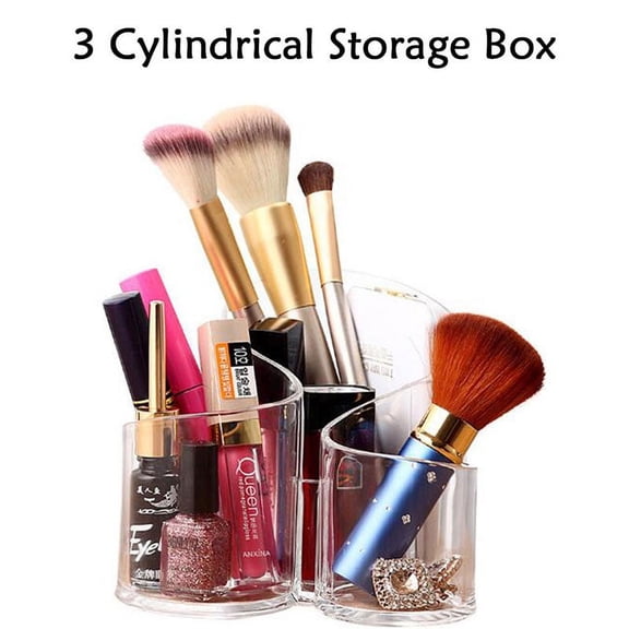 SagaSave Acrylic Cosmetic Organizer Brush Holder Storage Box 3 Compartment Clear
