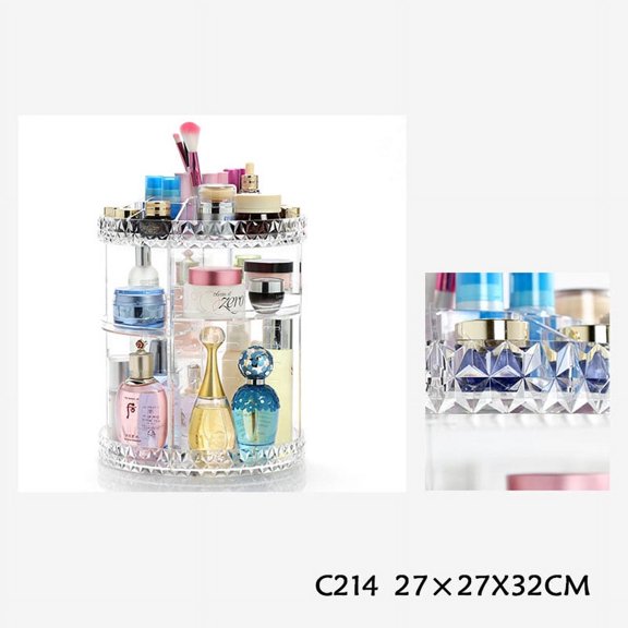 SagaSave Acrylic Makeup Organizer Storage Box Adjustable Brush Holder 360 Rotating Large Capacity