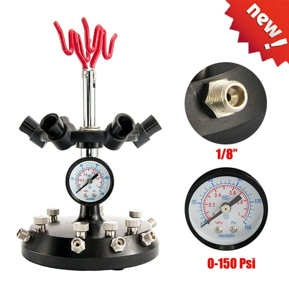SagaSave Airbrush Holder with Base and Pressure Gauge 360 Angle Red and Black