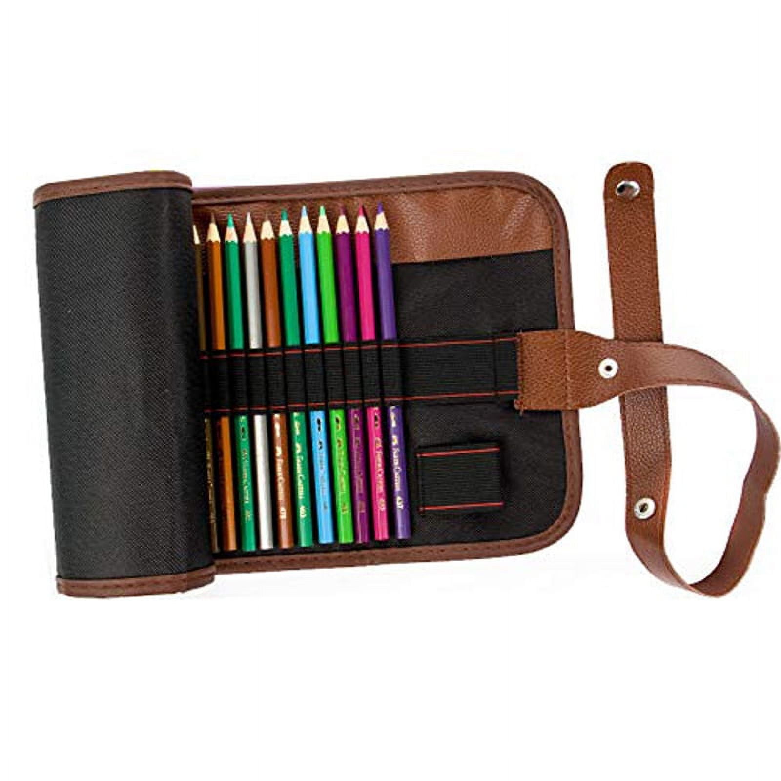 Natural Canvas Pencil Case Roll Up Pen Holder Case for Colored