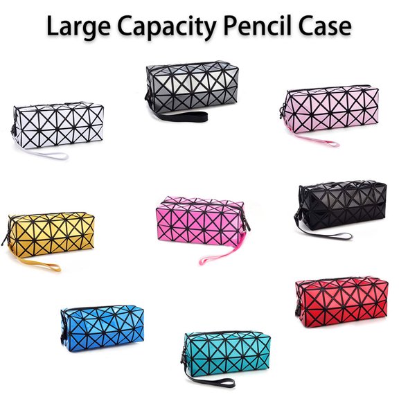 SagaSave Large Capacity Pencil Case Cosmetic Bag WalletGeometric Diamond Design Royal Blue