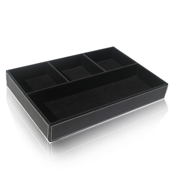 SagaSave Leather Desktop Storage Box Organizer Case Four Grid for Home and Office Black/Coffee