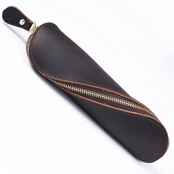 SagaSave Leather Pen Case Zipper Pencil Bag for Pens Pencils Cosmetics Makeup