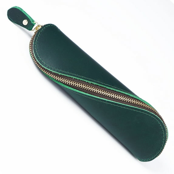 SagaSave Leather Pen Case Zipper Pencil Bag for Pens Pencils Cosmetics Makeup