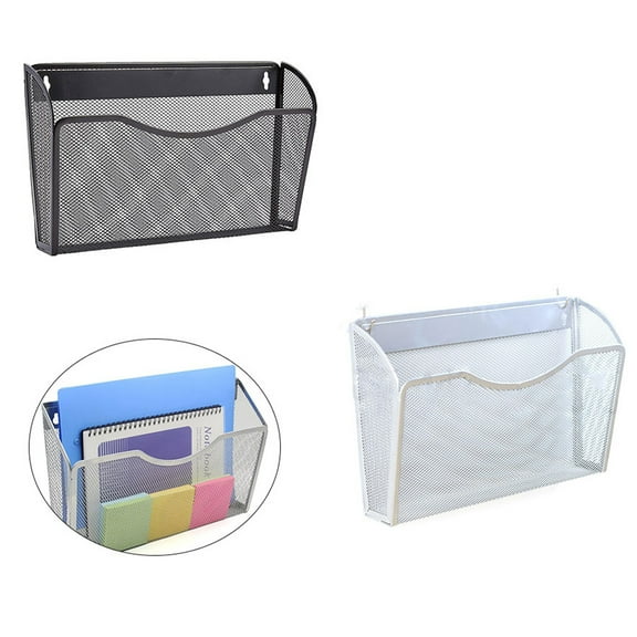 SagaSave Mesh File Holder Magazine Documents Storage Basket Holder Office Desk Organizer Wall Mounted Black/Silver
