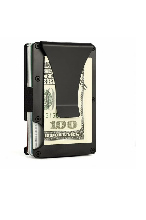 Metal Credit Card Holder with C Shaped Card Slot Storage for 1-12 Cards Black