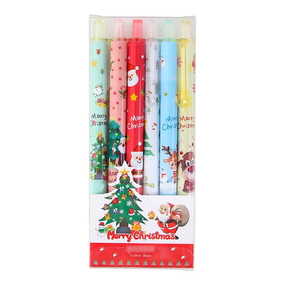 SagaSave Plastic Gel Pens Smooth Writing Retractable Refillable Black Ink 6 Count Cute Pattern