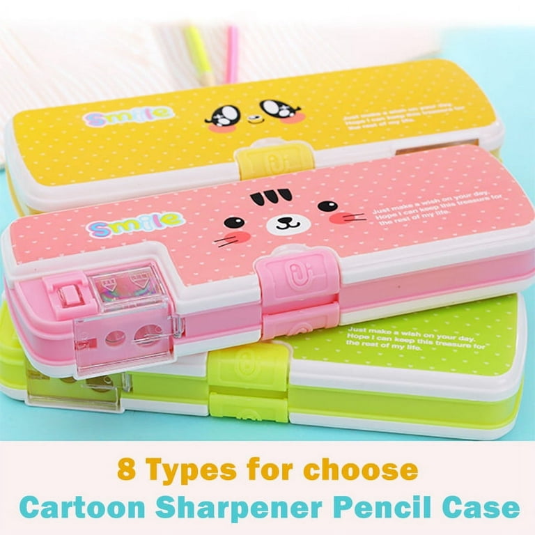SagaSave Plastic Pencil Case with 2 Pencil Sharpener Storage Ballpoint Pens  Pencils for Adults and Kids Cartoon Pattern