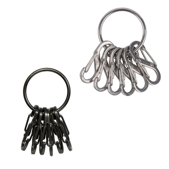 SagaSave Stainless Steel Keyring with 6 Carabiner Hook 8-Shaped Buckles for for Holding Keys Flashlights Silver