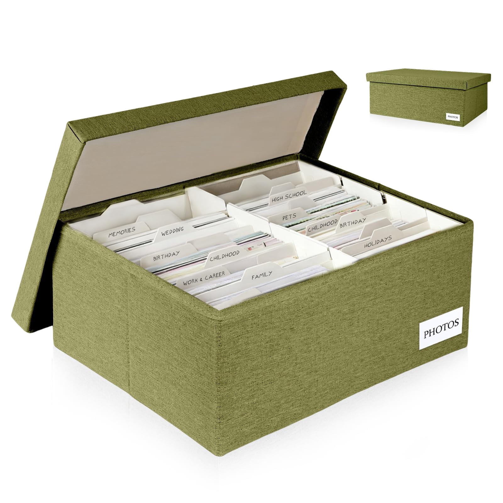 Sage 5*7 Inch Linen Photo Storage Chest With Dividers