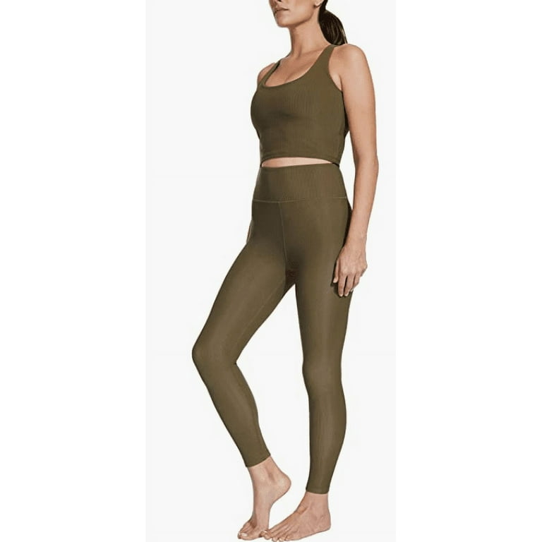 Sage Activewear Women's High Rise Moisture Wicking Tummy Control Slimming  Stretch Yoga Athletic Ribbed Folded Edge High Waisted 7/8 Legging, Spanish