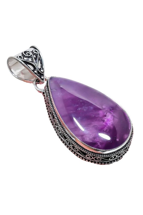 Sage Amethyst Gemstone Handmade 925 Sterling Silver Jewelry Pendant 2.17" AH-851