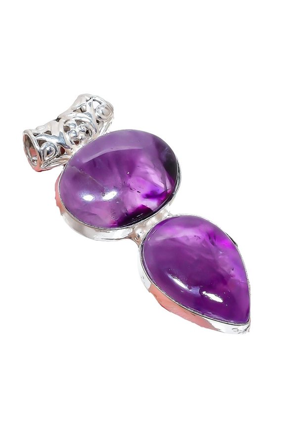 Sage Amethyst Gemstone Handmade 925 Sterling Silver Jewelry Pendant 2.17" AH-933