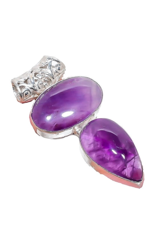 Sage Amethyst Gemstone Handmade 925 Sterling Silver Jewelry Pendant 2.17" AH-936