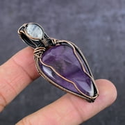Sage Amethyst, Moonstone Gemstone Copper Wire Wrap Jewelry Pendant 2.44"