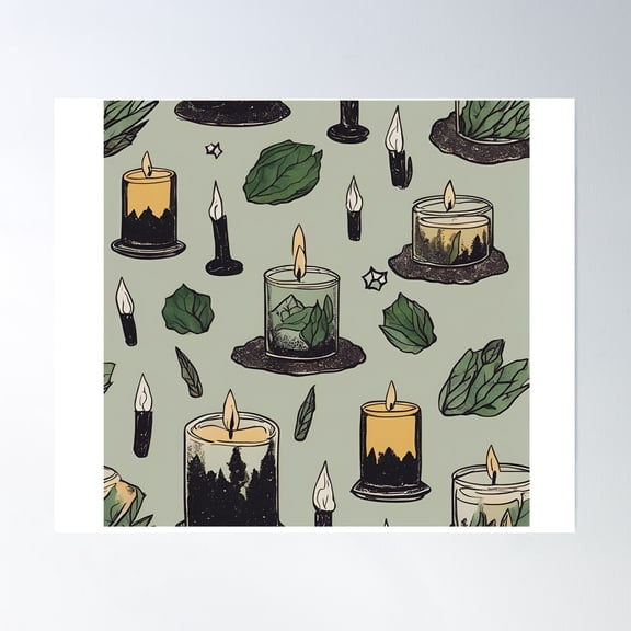 Sage And Candles | Witchy Vibes | Sage Candle Pattern | Witchy Pattern Poster Wall Art, Modern Wall Decor For Living Room Bedroom, 30x30 UNFRAMED