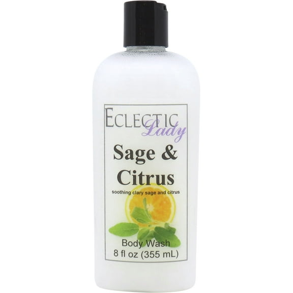 Sage And Citrus Body Wash by Eclectic Lady, Liquid Shower Gel for Women and Men, 8 Ounces