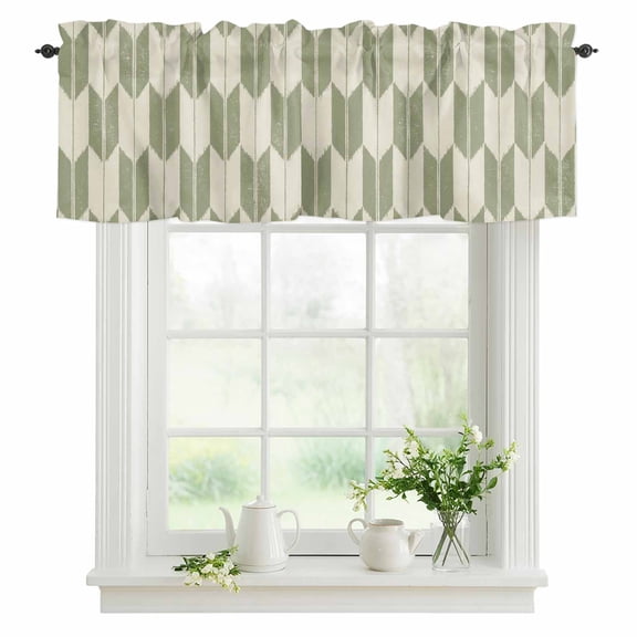Sage Arrow Patterns Valances for Windows, Rod Pocket Kitchen Valance Curtains - Soft & Washable Small Window Treatment for Living Room, Bathroom, Abstract Geometric Lines 42x12inch, 1 Panel