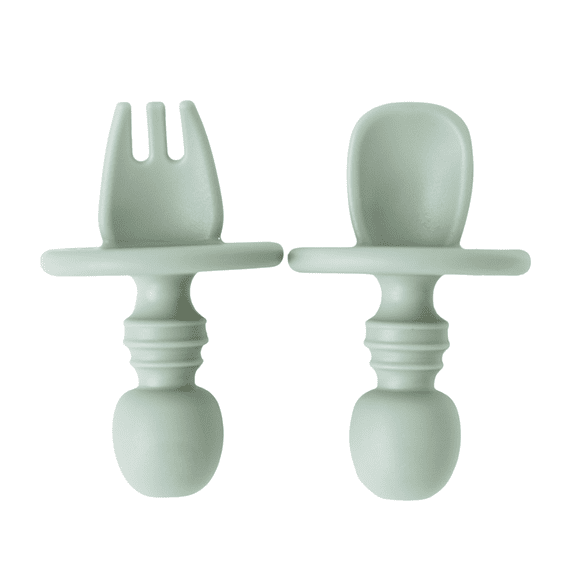 Sage Babeehive Goods Mini Spoon and Fork | Safety, Ergonomics, and Practicality | Perfectly Sized For Tiny Hands | High-Quality Food-Grade Materials, BPA-Free | Versatile, Suitable, and Convenient