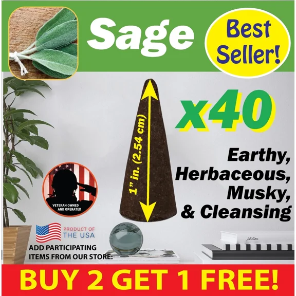 Sage Benben Us Incense 40X1" Cones ~Vegan~ High Fragrance Load