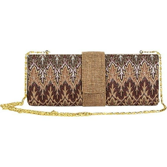 Sage Brown Multi Printed Chain Strap Clutch Style Womens Handbag