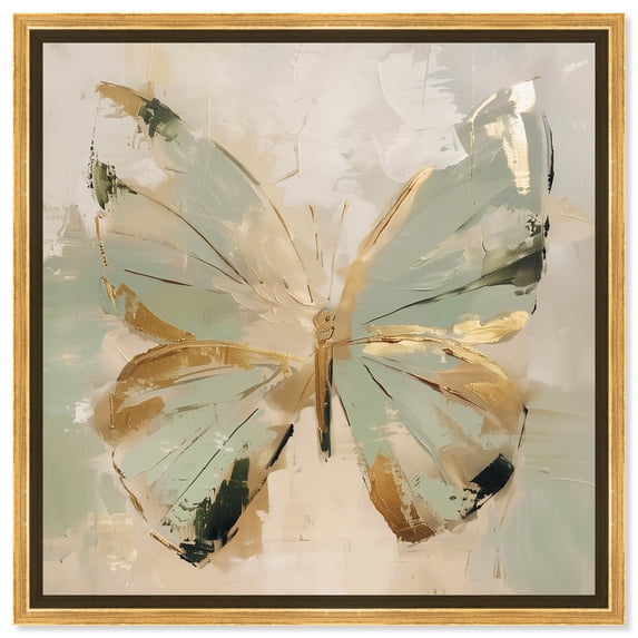 Sage Butterfly Colorful Canvas Wall Art by Art Remedy, Gold Floater Frame, 40"x40"