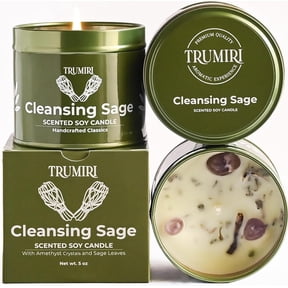 Sage Candle for Cleansing House Negative Energy and Protection Smudge Kit - 5 oz Soy Wax Natural Clean Organic Non Toxic - Velas de Olor para el Hogar - Long Lasting - Highly Scented