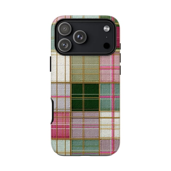 Sage Checkered Plaid Soft Green Pattern Case with iPhone 17 to 11 Pro Max