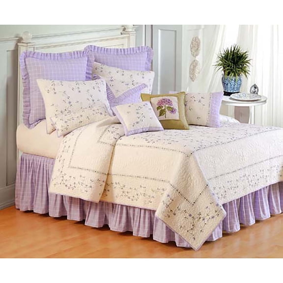 Sage Purple Lilac Checkered Stripes Cotton Blend 14" Drop Full Queen Bed Skirt