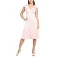 thumbnail image 1 of Sage Collective V-Neck Button Down Ruffle Sleeve Banded Waist Slit Side Crepe Dress-ROSE / 2, 1 of 4