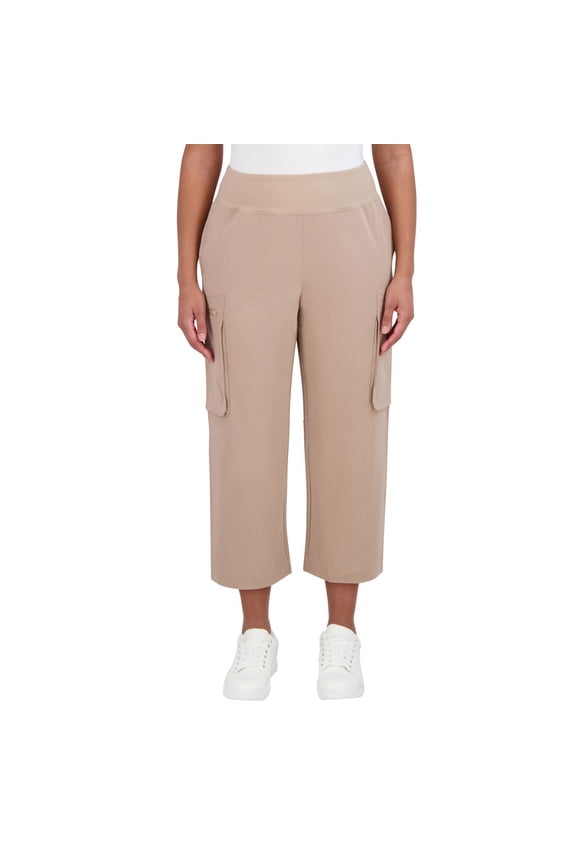 Collective Women Cargo Pant with Zip Pockets (Tan, Medium)