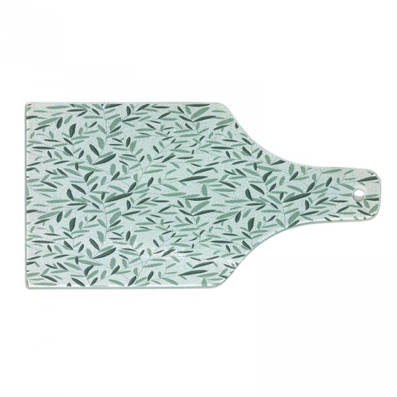 Sage Cutting Board, Pattern with Leaves Environment Nature Simplicity Summer Spring Plants Garden, Tempered Glass Cutting and Serving Board, Wine Bottle Shape, Reseda Green White, by Ambesonne