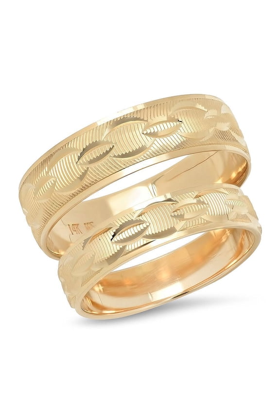Sage Designs His and Hers Rings 14K Solid Yellow Gold Chain Link Pattern Bride and Groom Matching Wedding Band or Anniversary Set