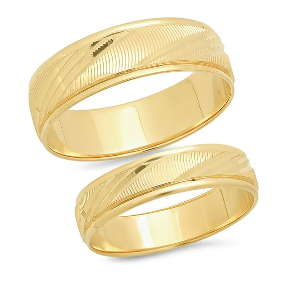 Sage Designs His and Hers Rings 14K Solid Yellow Gold Laser Cut Pattern Bride and Groom Matching Wedding Band or Anniversary Set