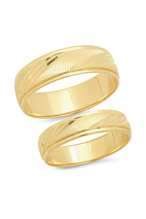 Sage Designs His and Hers Rings 14K Solid Yellow Gold Laser Cut Pattern Bride and Groom Matching Wedding Band or Anniversary Set