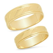 SAGE DESIGNS LOS ANGELES JEWELER Sage Designs His and Hers Rings 14K Solid Yellow Gold Slant Laser Cut Pattern Bride and Groom Matching Wedding Band or Anniversary Set