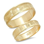 SAGE DESIGNS LOS ANGELES JEWELER Sage Designs His and Hers Rings 14K Solid Yellow Gold Snowflake Pattern Bride and Groom Matching Wedding Band or Anniversary Set