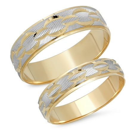 Sage Designs His and Hers Rings Two Tone 14K White and Yellow Gold Chain Link Pattern Bride and Groom Matching Wedding Band or Anniversary Set