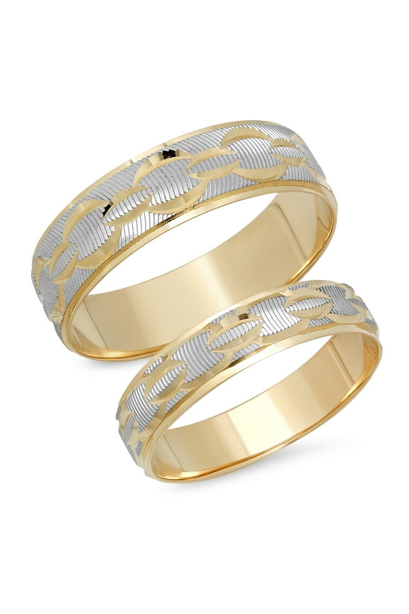 Sage Designs His and Hers Rings Two Tone 14K White and Yellow Gold Chain Link Pattern Bride and Groom Matching Wedding Band or Anniversary Set