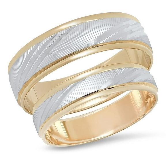 Sage Designs His and Hers Rings Two Tone 14K White and Yellow Gold Laser Cut Pattern Bride and Groom Matching Wedding Band or Anniversary Set