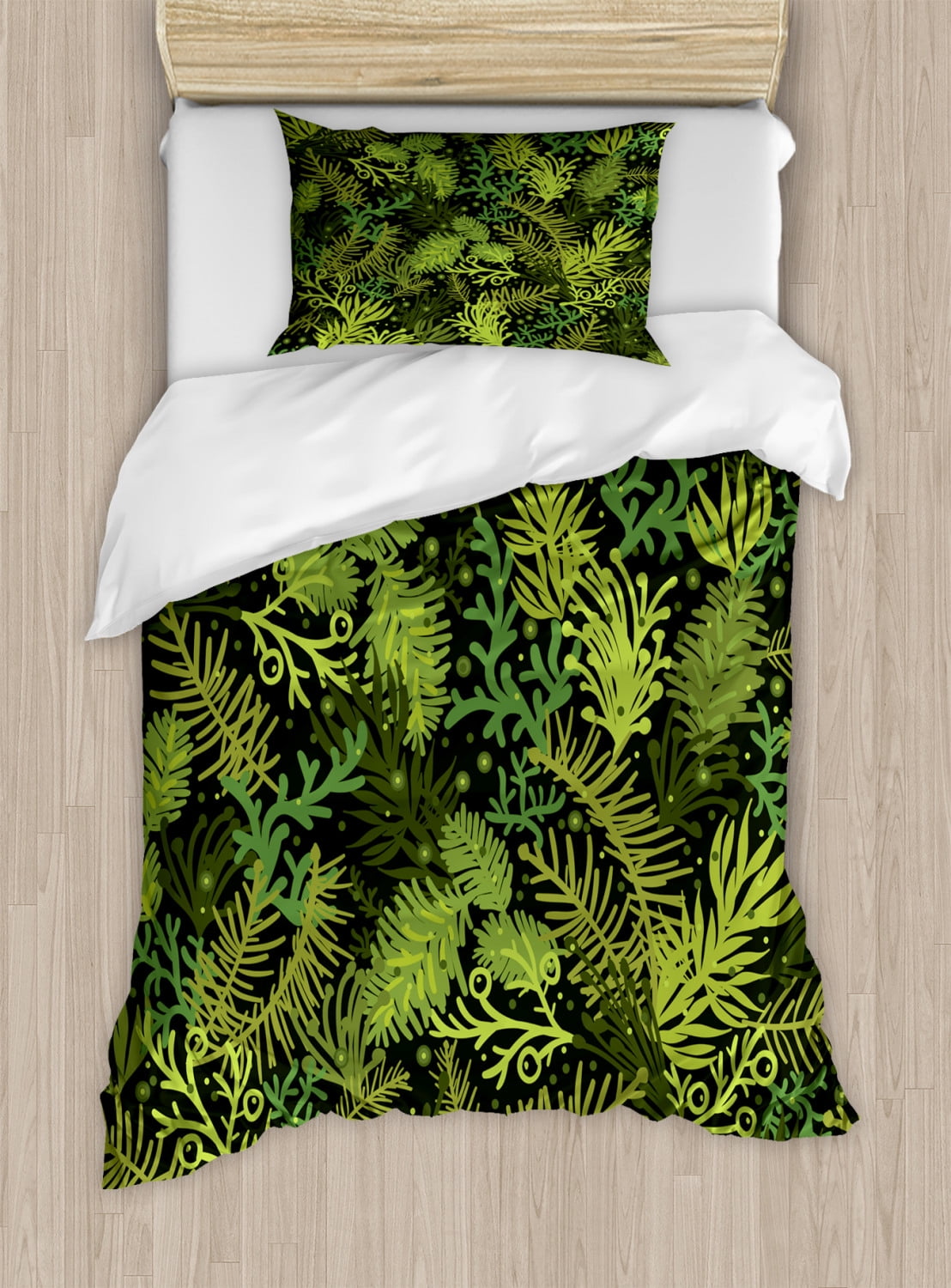 Twin Green Microfiber Duvet Cover Set with Pillow Sham