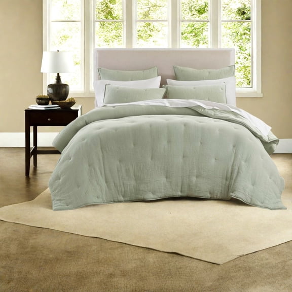 Sage Embroidered Cotton Bedding Sets Full/Queen AllSeason Comfort