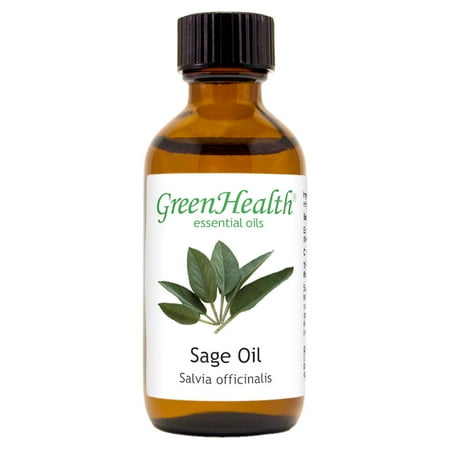 Sage Essential Oil - 2 fl oz (59 ml) Glass Bottle w/ Cap - 100% Pure Essential Oil by GreenHealth