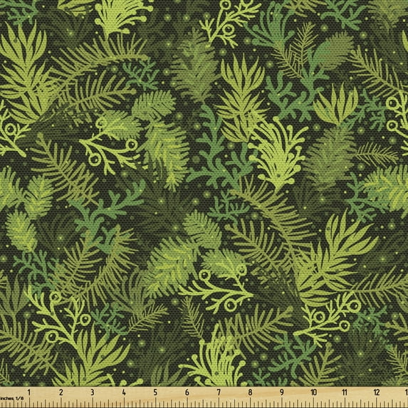 Ambesonne Sage Fabric by the Yard Upholstery, Evergreen Christmas Tree, 5 Yards, Olive Green Pale Green