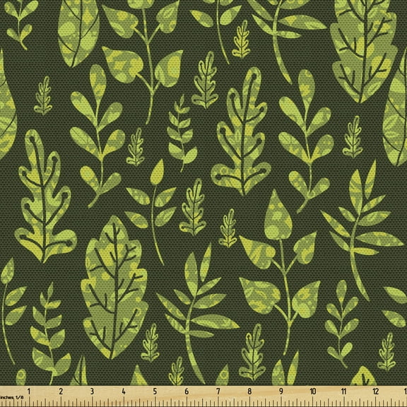 Sage Fabric by the Yard Upholstery, Patterned Green Leaves Nature Inspired Composition Fresh Trees Woodland, Decorative Fabric for DIY and Home Accents, 5 Yards, Apple Green Dark Green by Ambesonne
