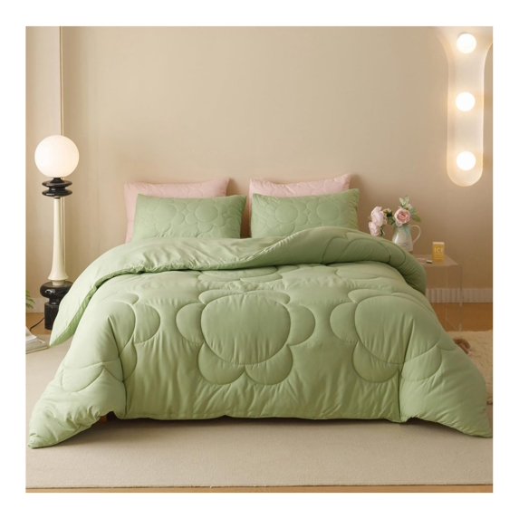 Sage Flower Comforter Full Green Sunflower Print Bed Full Comforter Set 3 Pieces Green Floral Comforter Set for Boys Girls Teens Bedroom Decor All Season Hotel Quality Comforter Set