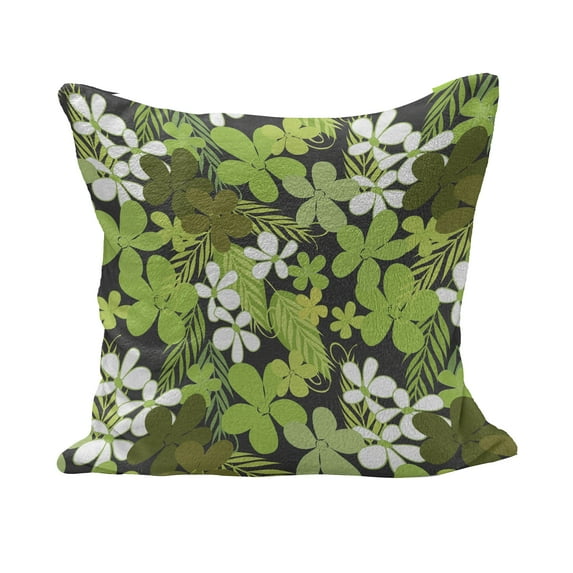 Sage Fluffy Throw Pillow Cushion Cover, Fresh Nature Theme Wildflowers Leaves Bloom Foliage Nostalgia Vintage Abstract, Decorative Square Pillow Case, 28" x 28", Green Black White, by Ambesonne