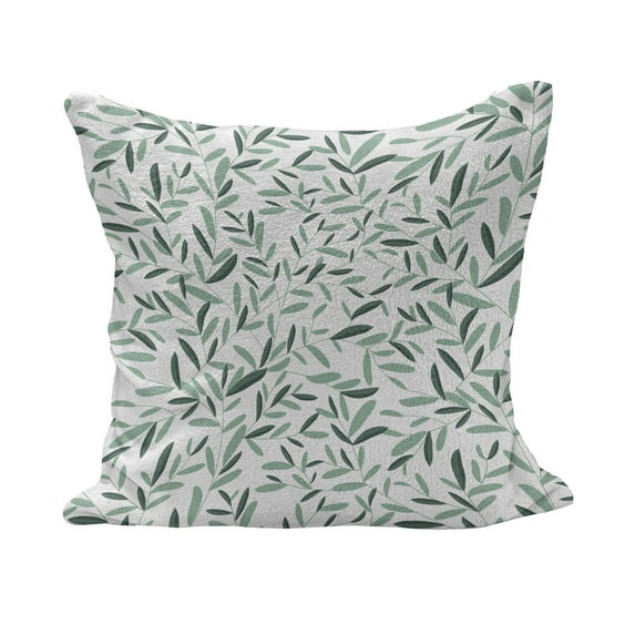 Sage Fluffy Throw Pillow Cushion Cover, Pattern with Leaves Environment Nature Simplicity Summer Spring Plants Garden, Decorative Square Pillow Case, 26" x 26", Reseda Green White, by Ambesonne